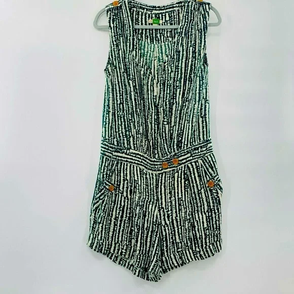 Anthropologie Ett Twa Safari Green Short Romper Short-all Outfit Sz 4 - Picture 1 of 9